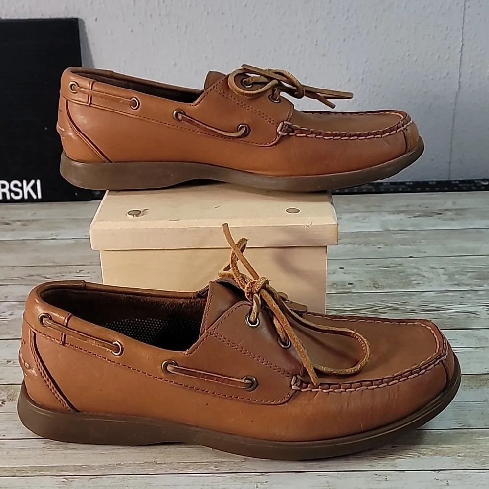 Rockport Mens Handsewn Leather Boat Style‎ Shoes Light Caramel Brown Size 8½ 8.5